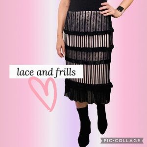 Black and Pink Lace Ruffled Skirt